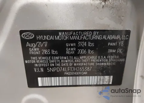 2018 Hyundai Elantra Se from USA, damaged, VIN 5NPD74LF1JH265387